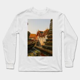 Fourth sidewalk view to ornate roof, flanked from parts of Chedis at Wat Pho. Long Sleeve T-Shirt